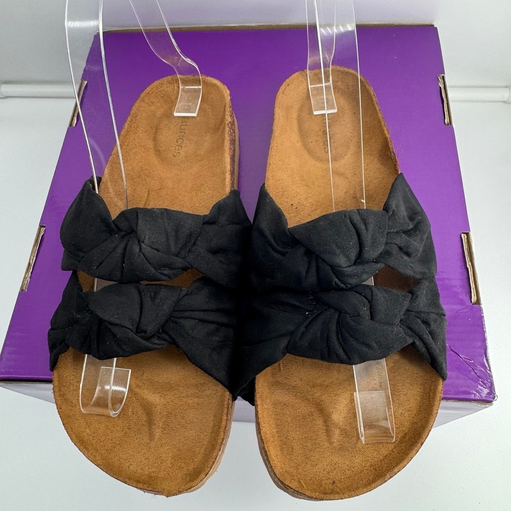 Maurices Black Double-Knot Dual Strap Footbed Slide Sandals - Size 6